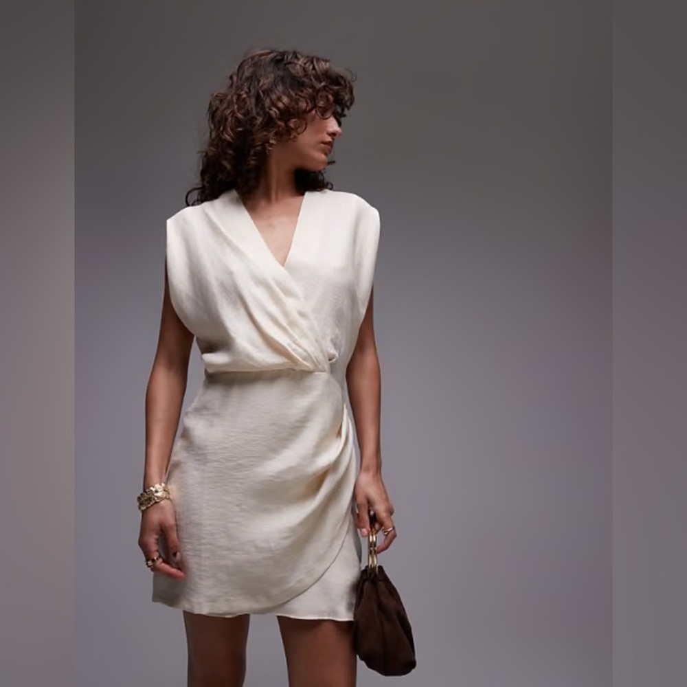 Mango v neck draped fabric cinched waist mini dress NWT - Picture 2 of 8